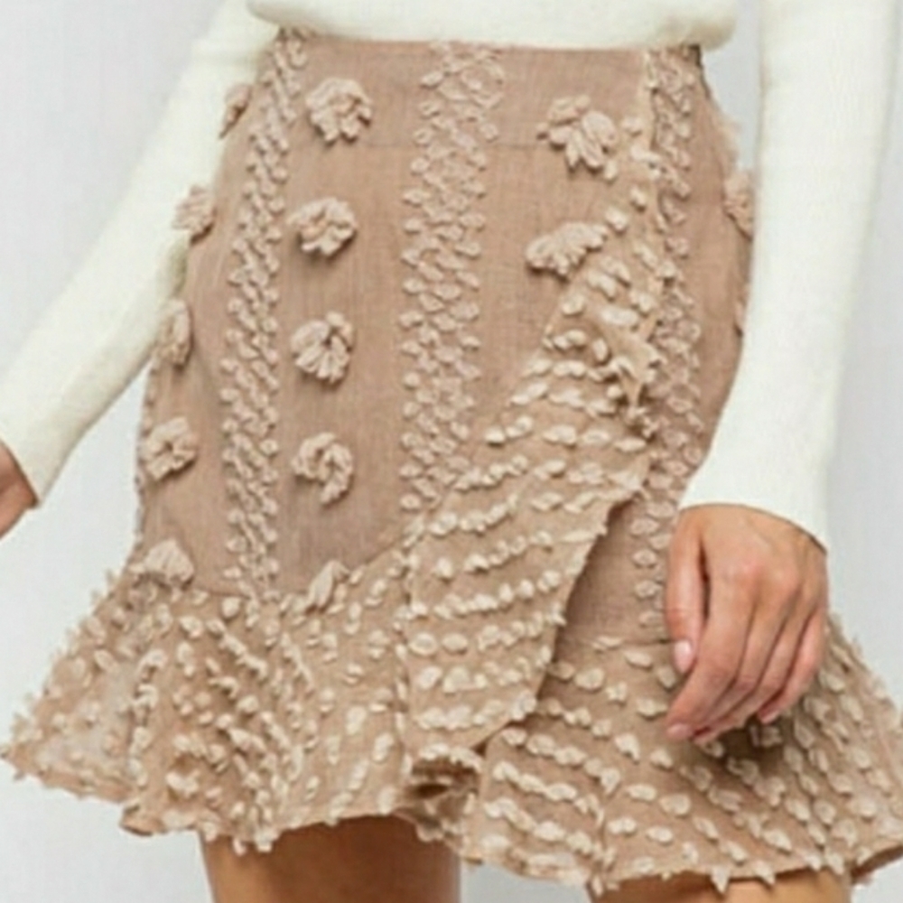Coffee Colored Textured Detailed Mini Skirt - Picture 1 of 5